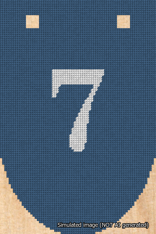 A simulated image of the stitched needlepoint design: Banner 18m Rounded 7 White on Blue. Not A.I. generated.