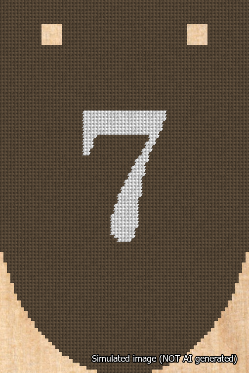A simulated image of the stitched needlepoint design: Banner 18m Rounded 7 White on Brown. Not A.I. generated.