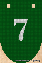 A simulated image of the stitched needlepoint design: Banner 18m Rounded 7 White on Green. Not A.I. generated.