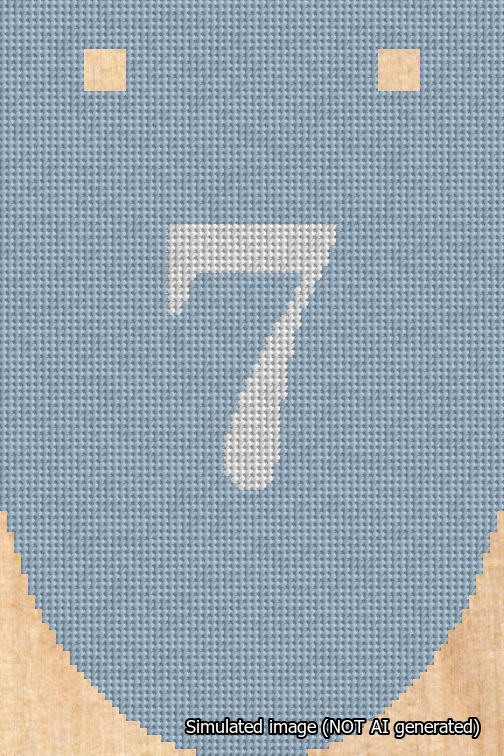 A simulated image of the stitched needlepoint design: Banner 18m Rounded 7 White on Light Blue. Not A.I. generated.