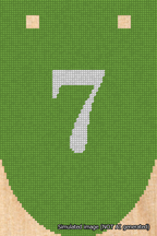 A simulated image of the stitched needlepoint design: Banner 18m Rounded 7 White on Light Green. Not A.I. generated.