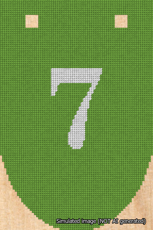 A simulated image of the stitched needlepoint design: Banner 18m Rounded 7 White on Light Green. Not A.I. generated.