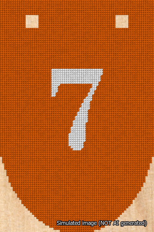 A simulated image of the stitched needlepoint design: Banner 18m Rounded 7 White on Orange. Not A.I. generated.