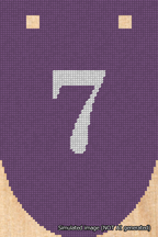 A simulated image of the stitched needlepoint design: Banner 18m Rounded 7 White on Purple. Not A.I. generated.