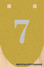 A simulated image of the stitched needlepoint design: Banner 18m Rounded 7 White on Yellow. Not A.I. generated.