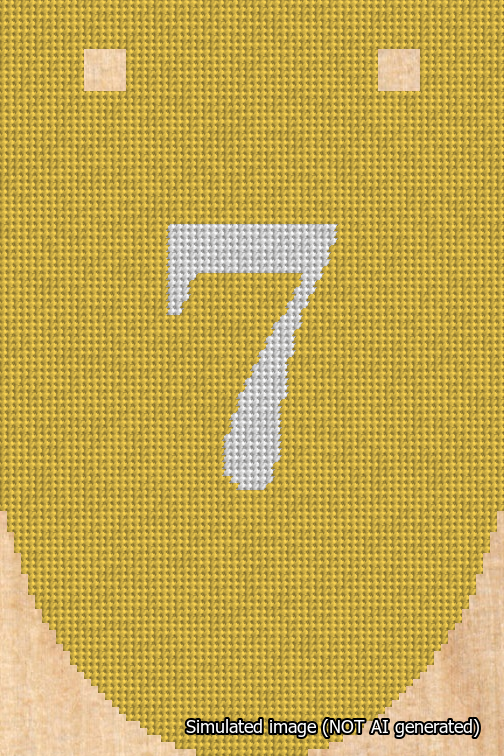 A simulated image of the stitched needlepoint design: Banner 18m Rounded 7 White on Yellow. Not A.I. generated.