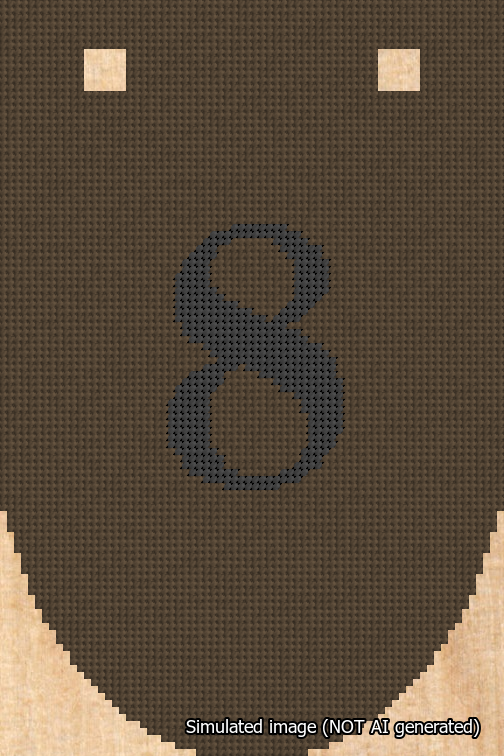 A simulated image of the stitched needlepoint design: Banner 18m Rounded 8 Black on Brown. Not A.I. generated.
