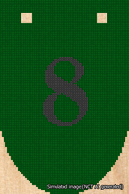 A simulated image of the stitched needlepoint design: Banner 18m Rounded 8 Black on Green. Not A.I. generated.