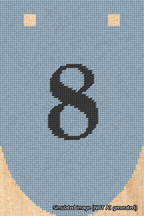 A simulated image of the stitched needlepoint design: Banner 18m Rounded 8 Black on Light Blue. Not A.I. generated.