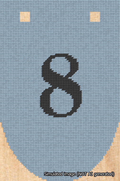 A simulated image of the stitched needlepoint design: Banner 18m Rounded 8 Black on Light Blue. Not A.I. generated.