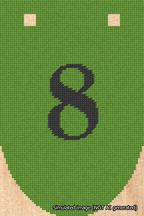 A simulated image of the stitched needlepoint design: Banner 18m Rounded 8 Black on Light Green. Not A.I. generated.