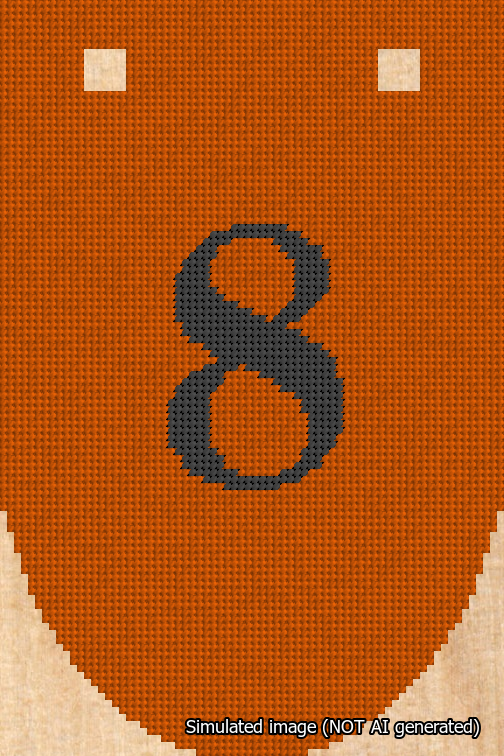 A simulated image of the stitched needlepoint design: Banner 18m Rounded 8 Black on Orange. Not A.I. generated.