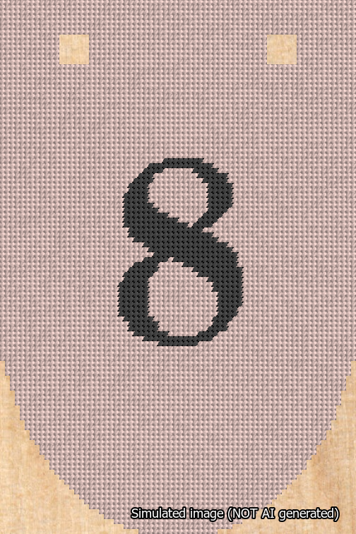 A simulated image of the stitched needlepoint design: Banner 18m Rounded 8 Black on Pink. Not A.I. generated.