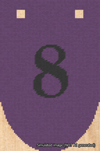 A simulated image of the stitched needlepoint design: Banner 18m Rounded 8 Black on Purple. Not A.I. generated.