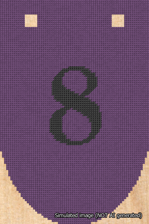 A simulated image of the stitched needlepoint design: Banner 18m Rounded 8 Black on Purple. Not A.I. generated.