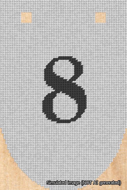A simulated image of the stitched needlepoint design: Banner 18m Rounded 8 Black on White. Not A.I. generated.