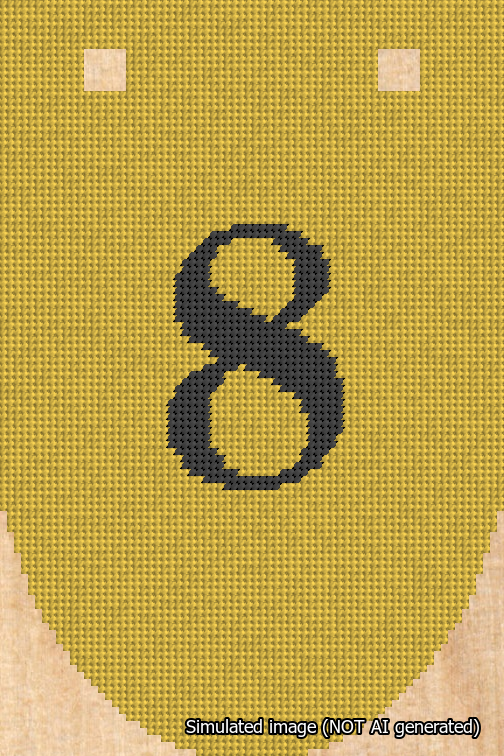 A simulated image of the stitched needlepoint design: Banner 18m Rounded 8 Black on Yellow. Not A.I. generated.