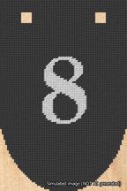 A simulated image of the stitched needlepoint design: Banner 18m Rounded 8 White on Black. Not A.I. generated.
