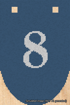 A simulated image of the stitched needlepoint design: Banner 18m Rounded 8 White on Blue. Not A.I. generated.