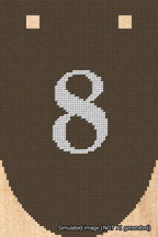 A simulated image of the stitched needlepoint design: Banner 18m Rounded 8 White on Brown. Not A.I. generated.
