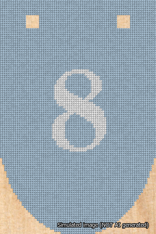 A simulated image of the stitched needlepoint design: Banner 18m Rounded 8 White on Light Blue. Not A.I. generated.