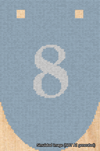 A simulated image of the stitched needlepoint design: Banner 18m Rounded 8 White on Light Blue. Not A.I. generated.