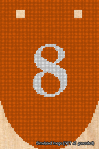 A simulated image of the stitched needlepoint design: Banner 18m Rounded 8 White on Orange. Not A.I. generated.