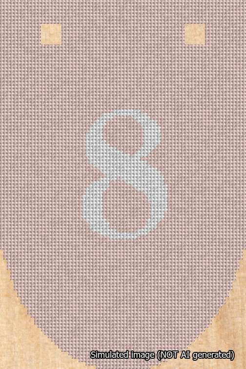 A simulated image of the stitched needlepoint design: Banner 18m Rounded 8 White on Pink. Not A.I. generated.