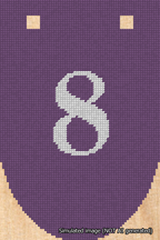 A simulated image of the stitched needlepoint design: Banner 18m Rounded 8 White on Purple. Not A.I. generated.