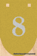 A simulated image of the stitched needlepoint design: Banner 18m Rounded 8 White on Yellow. Not A.I. generated.