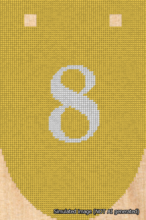 A simulated image of the stitched needlepoint design: Banner 18m Rounded 8 White on Yellow. Not A.I. generated.