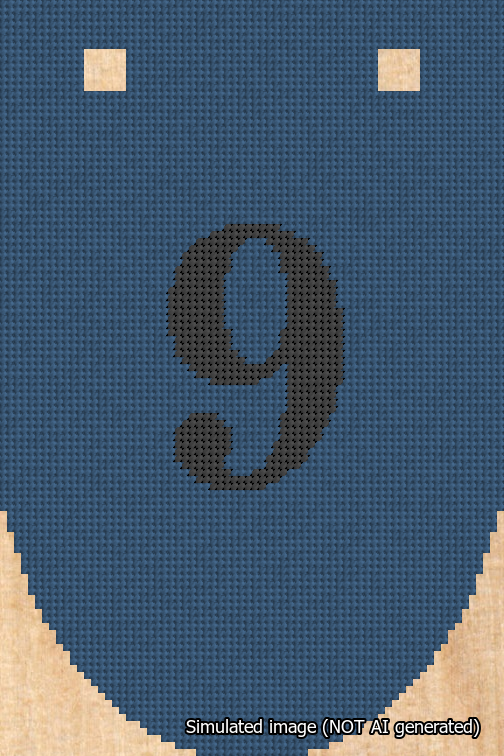 A simulated image of the stitched needlepoint design: Banner 18m Rounded 9 Black on Blue. Not A.I. generated.