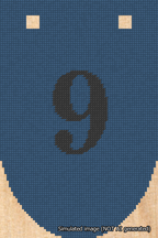 A simulated image of the stitched needlepoint design: Banner 18m Rounded 9 Black on Blue. Not A.I. generated.