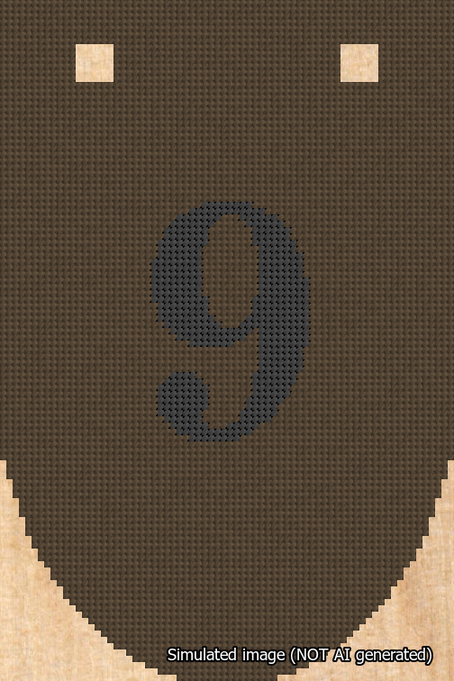 A simulated image of the stitched needlepoint design: Banner 18m Rounded 9 Black on Brown. Not A.I. generated.