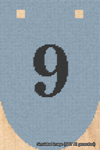 A simulated image of the stitched needlepoint design: Banner 18m Rounded 9 Black on Light Blue. Not A.I. generated.