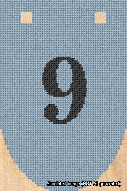 A simulated image of the stitched needlepoint design: Banner 18m Rounded 9 Black on Light Blue. Not A.I. generated.