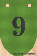 A simulated image of the stitched needlepoint design: Banner 18m Rounded 9 Black on Light Green. Not A.I. generated.