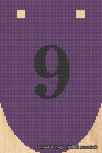 A simulated image of the stitched needlepoint design: Banner 18m Rounded 9 Black on Purple. Not A.I. generated.