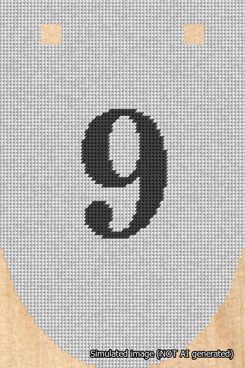 A simulated image of the stitched needlepoint design: Banner 18m Rounded 9 Black on White. Not A.I. generated.