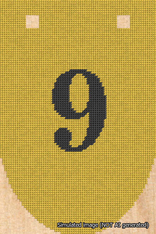 A simulated image of the stitched needlepoint design: Banner 18m Rounded 9 Black on Yellow. Not A.I. generated.