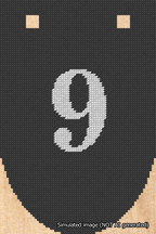 A simulated image of the stitched needlepoint design: Banner 18m Rounded 9 White on Black. Not A.I. generated.