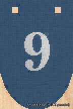 A simulated image of the stitched needlepoint design: Banner 18m Rounded 9 White on Blue. Not A.I. generated.