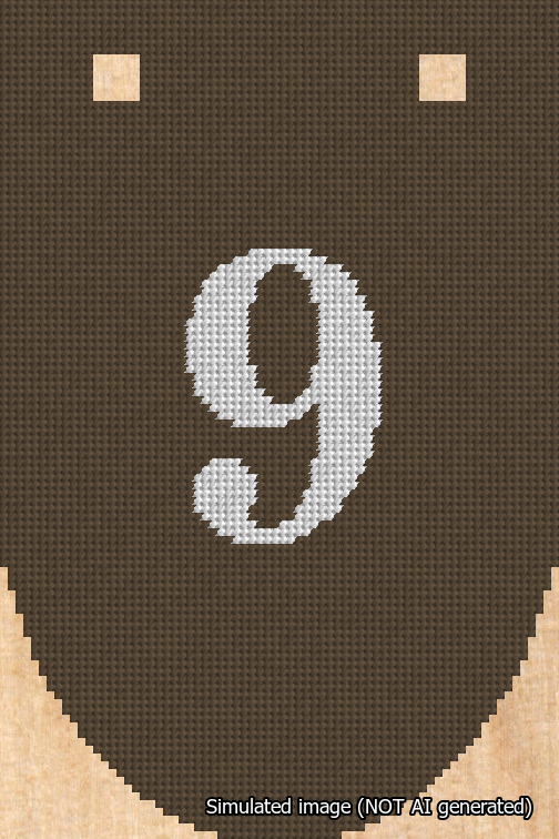 A simulated image of the stitched needlepoint design: Banner 18m Rounded 9 White on Brown. Not A.I. generated.