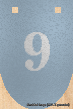 A simulated image of the stitched needlepoint design: Banner 18m Rounded 9 White on Light Blue. Not A.I. generated.