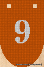 A simulated image of the stitched needlepoint design: Banner 18m Rounded 9 White on Orange. Not A.I. generated.