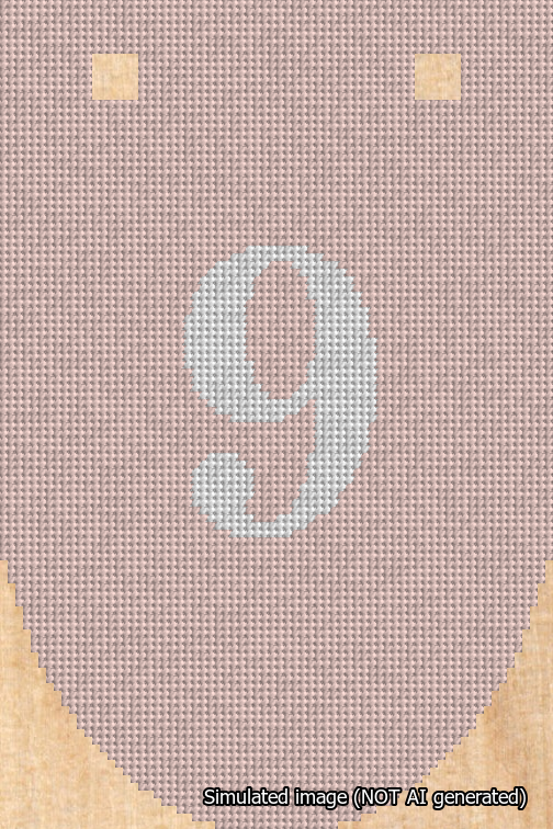A simulated image of the stitched needlepoint design: Banner 18m Rounded 9 White on Pink. Not A.I. generated.