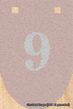 A simulated image of the stitched needlepoint design: Banner 18m Rounded 9 White on Pink. Not A.I. generated.