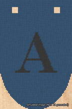 A simulated image of the stitched needlepoint design: Banner 18m Rounded A Black on Blue. Not A.I. generated.