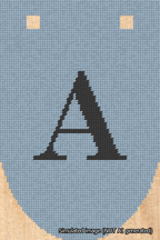 A simulated image of the stitched needlepoint design: Banner 18m Rounded A Black on Light Blue. Not A.I. generated.