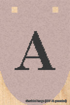 A simulated image of the stitched needlepoint design: Banner 18m Rounded A Black on Pink. Not A.I. generated.